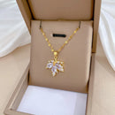 Conjunto brinco e colar de folha dourada